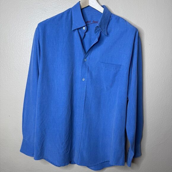 Bugatchi Uomo Shirt Mens Large Blue Button Up Long Sleeve Pocket Classic Casual - Picture 1 of 9